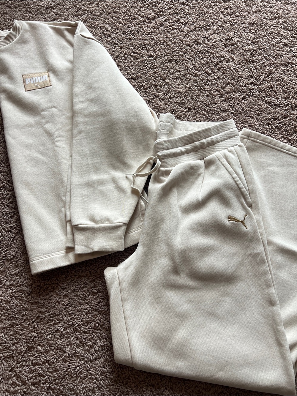Puma Women’s Cream Cozy Sweatshirt & Wide Leg Pant Set Size M
